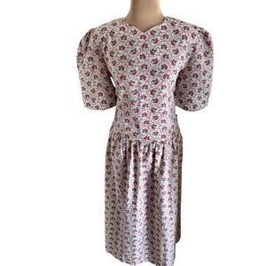 Vintage 80's Lilies Cottage Floral Maxi Boho Victorian Prairie Dress French